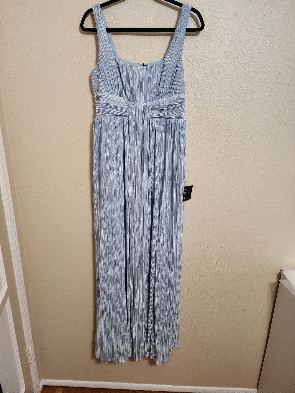 Lulus Ameena Light Blue Plisse Square Neck Sash Maxi Dress Wedding Party Prom - Picture 6 of 9